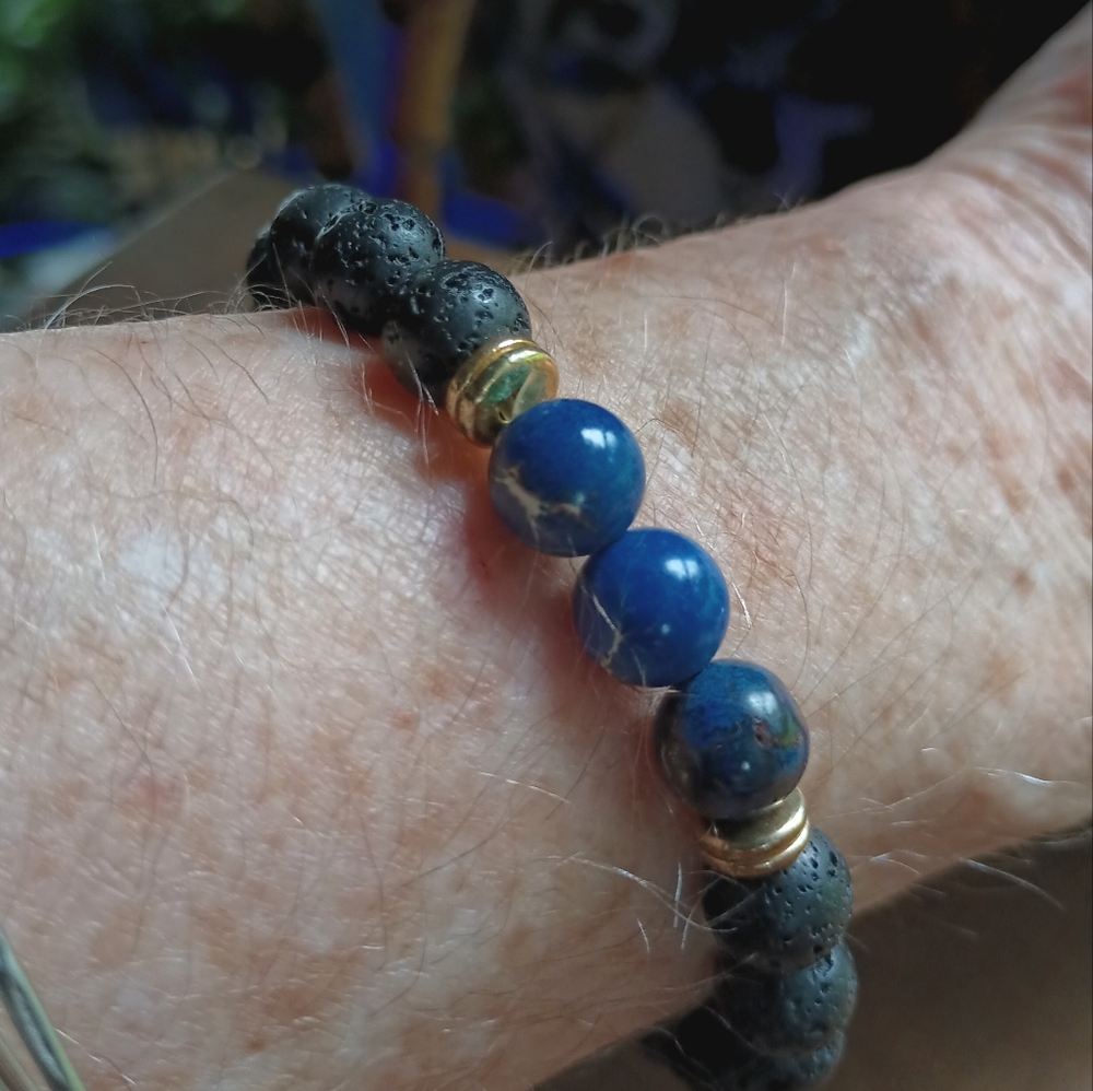 Lapis Lazuli & Natural Lava Unisex Bracelet